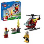 LEGO City Fire Helicopter 60318 Building Kit for Kids Aged 4+; Includes Firefighter and Vendor Minifigures with Accessories, Including Toy Walkie-talkie, Bread and 2 Hotdog Elements (53 Pieces)