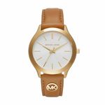 Michael Kors Leather Analog White Dial Women Watch-Mk7465, Brown Band