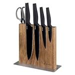 Navaris Magnetic Wooden Knife Block - Kitchen Storage with Strong Magnets for Knives & Utensils - Simple Modern Utensil Holder in Acacia Wood - 8.9" x 8.7"