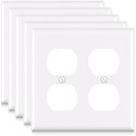 ELEGRP 2-Gang Duplex Receptacle Wall Plates, Standard Size 4.53" H x 4.57" L Unbreakable Thermoplastic Faceplate Cover for Duplex Outlets, UL Listed (5 Pack, Glossy White)