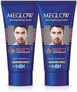 Meglow Skin Brightening & Whitening Cream For Men | Face Cream For Glowing Skin with Vitamin E | Reduces Dark Spots, Prevents Pigmentation, & Evens Tone | Pack of 2 (50g each)