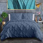 Pinch Pleated Duvet Cover Medium Blue Pinch 3 Piece Duvet Cover Oversized Super King Size (120" x 98") Inch 100% Cotton 800 TC with Zipper Closure & Corner Ties for Luxury Duvet Cover