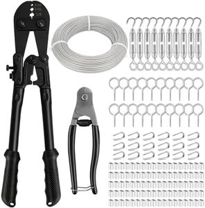 TooTaci 1/8" Stainless Steel Cable Wire Rope, 200ft Vinyl Coated Steel Cable with Wire Rope Crimping Tool & Cutter, Turnbuckles for Cables Wires, Hanging Clothes, String Lights Hanging