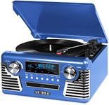 Victrola 50's Retro 3-Speed Bluetooth Turntable with Stereo, CD Player and Speakers, Blue