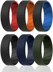 ROQ Silicone Rubber Wedding Ring for Men, Comfort Fit, Men's Wedding Band, Breathable Rubber Engagement Band, 8mm Wide 2mm Thick, Beveled Duo, 6 Pack, Black, Red, Orange, Blue, Green, Size 14