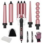 Curling Iron- 5-in-1 Curling Wand Set with 3 Barrel Hair Waver, Ceramic Curling Iron Set Curling Tongs Interchangeable Waver Curling Wand for Long/Short Hair,LCD Display /80-230°C Adjustment Temp