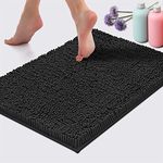 LuxUrux Bathroom Rug Mat -Extra-Soft Plush Bath Shower Bathroom Rug,1'' Chenille Microfiber Material, Thickening Shaggy Tub Mat Carpet, Super Absorbent. Machine Wash & Dry (15'' x 23'', Black)