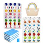 SILICPS Seaside Escape Game Blocks Mahjong Sets with 65 Tiles 30mm Flag and Ball Pattern with Staw Woven Rainbow Handbag for Spring Picnic Party Gift.