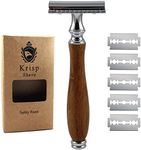 Krisp Shave (4.5" Inch) Long Wood Handle Safety Razor for Men Women - Double Edge Manual Razor - Fits All Double Edge Razor Blade - Comes With 5 Shaving Blades