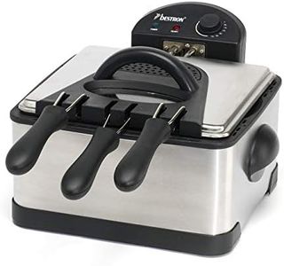 Bestron Friteuse familiale avec zone froide, 3 paniers, 4 litres, Capacité de 1,5 kg/2x750 g de friture, Fenêtre de visualisation, 2000 W, Acier inoxydable, Argenté