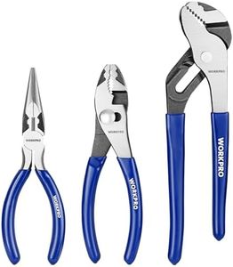 WORKPRO Pliers Set, 3-Piece Plier Tool Set with Soft Handle, 6" Needle Nose, 6" Slip Joint, 8" Groove Joint Plier for DIY & Home Use