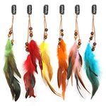 MWOOT 6Pcs Clip in Feather Hair Extension, Handmade Feather Extension, Women Halloween Costume Hair Accessories, Bohemian Hippie Hair Clips, Cosplay Native Tribal Feather Braided Beads Headdress