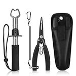 supregear Fishing Pliers Set, Stainless Steel Fish Hook Remover Multi-Function Fishing Line Cutters with Sheath and Coiled Lanyard Fishing Tool, Black