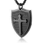 HZMAN Shield Armor of God Ephesians 6:16-17, Faith Cross Stainless Steel Pendant Necklace Jewelry Gift for Men Women (Black)