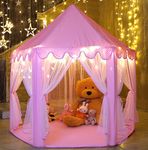 MonoBeach Princess Castle Play Tent Kids Play House with Star Lights Girls Pink Play Tents Toy for Indoor & Outdoor Games