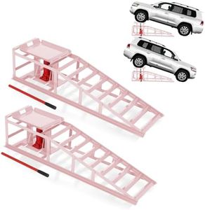 Festisoul Heavy Duty Hydraulic Car Ramps 2-Pack – 11000 lbs Low Profile Adjustable Steel Auto Service Ramps for Oil Change, Garage Repair – High Lift for Trucks, SUVs – Pink, 1 Pair