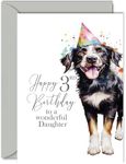 3rd Birthday Cards for Daughter - Party Dog - Happy Birthday Card for 3 Year Old Daughter from Mum Dad, 5x7 Inch Bday Girl Girls Kids Greeting Cards Gift for Daughter Birthday Gifts