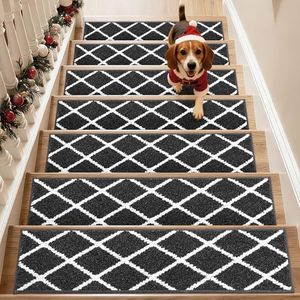 COSY HOMEER Edging Stair Treads Non-Slip Carpet Mat 28inX9in Indoor Stair Runners for Wooden Steps, Stair Rugs for Kids and Dogs, 100% Polyester TPE Backing 15pcs,Dark Grey