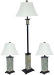 Sunnydaze Timeless Abode Slate 3-Piece Floor and Table Lamp Set - Matching Indoor Stone Lamp Set of 3 - Plug-in Electric - Bulb Included