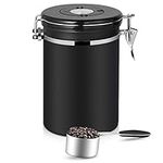 Hossejoy Airtight Coffee Canister, Stainless Steel Coffee Container, Fresher Beans and Grounds for Longer, for Coffee, Tea, Nuts and Powders, 21oz/1.8L (Black)