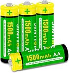 JINTION Rechargeable AA Batteries 4 Pack Double A 1.2V Ni-MH 1500mAh Solar Battery High Capacity Low Self Discharge Pre-Charged AA Rechargeable Batteries