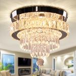 Cainjiazh Crystal Chandeliers 11.8" Modern Crystal Light Fixtures LED Flush Mount Chandelier Ceiling Light Chandeliers for Bedrooms Living Room Dining Room(Warm White)