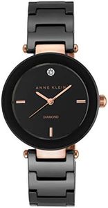 Anne Klein Women's AK/1018RGBK Diamond-Accented Watch with Black Ceramic Bracelet