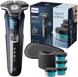 Philips Rasoir électrique Série 5000 pour homme Wet & Dry avec tondeuse rétractable, brosse de nettoyage, coffret de voyage et 4 cartouches Quick Clean (modèle S5885/69)