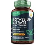 Potassium Supplement 1390mg with Vitamin C - 180 Vegan Potassium Tablets (3 Month Supply) - High Strength Potassium Citrate - Electrolytes Support - Contributes to Normal Muscle Function - Nutravita