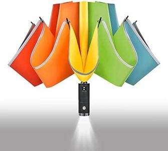 Lejorain Inverted Rainbow LED Umbrella - Folding Reverse Automatic Travel Umbrella Compact for Rain Windproof Women - Portable Upside Down Collapsible Reflective Umbrella