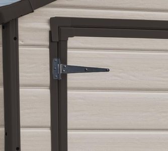 Keter Manor 6x5 ft Outdoor Garden Shed – Wood-Effect Resin, Double Doors, Beige/Brown