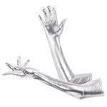 KINBOM Long Elbow Gloves, Shiny Patent Leather Gloves Long Cat Woman Accessories Stretchy 80's Gloves Opera Gloves Evening Party Dance Glove for Woman (Silver)