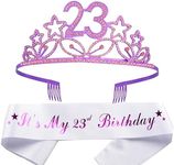 23rd Birthday Sash and Tiara for Women - Fabulous Set: Glitter Sash + Stars Rhinestone Purple Premium Metal Tiara for Women, 23rd Birthday Gifts for 23rd Birthday Party