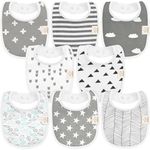 8-Pack Organic Baby Bibs for Boys, Girls - Soft Cotton Drooling and Teething Baby Bibs, Baby Girl Bibs, Baby Boy Bibs, Baby Drool Bibs for Baby Girl, Boy, Newborn Infant Bibs (Grayscape)