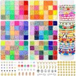 Dahudtin 144 Colors Clay Beads,15000 PCS Bracelet Making Kit,Flat Round Polymer Clay Beads for Jewellery Making DIY, Heishi Beads and Letter Beads with Pendant Charms Kit 6 Boxes