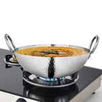 Prabha Stainless Steel Hammered Finish, Heavy Gauge Kadhai, Kitchen Wok with 2.4L Capacity & 240mm Size, Compatible with Gas Stove