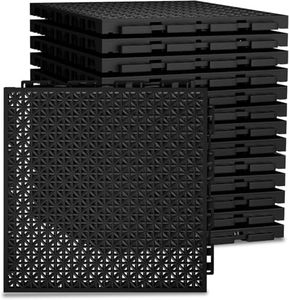 50 PCS Modular Interlocking Cushion,Interlocking Drainage Floor Tiles Mats Drainage Tiles Mat with Hole, Non Slip Pool Deck Mat Outdoor 10" x 10" for Drain Deck Pool Patio Balcony Shower Kitchen,Black