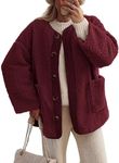 PRETTYGARDEN Women's Warm Winter Coats Casual Long Sleeve Button up Fuzzy Sherpa Fleece Jackets Outerwear (Wine Red,Medium)