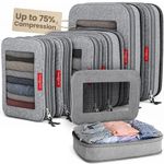 LeanTravel Compression Packing Cubes for Travel Organizers with Double Zipper, Grey, 6 pack, 6 Pack