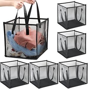 Zopeal 6 Pcs Popup Laundry Hamper 12.6 Inch Small Collapsible Laundry Baskets with Handles, Portable Mesh Laundry Hamper, Single Layer Foldable Clothes Hamper for Washing, Toy Storage (Black)