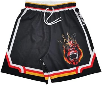 TPAZGHE Mens Sports Basketball Shorts Graphic Quick Dry Polyester Gym Vintage Running Shorts with Pocket (Black, S)
