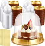 iDopick 100 Sets Mini Cupcake Box with 100 Sticks Clear Plastic Cupcakes Containers Muffin Mooncake Holder Individual Mini Dessert Containers with Dome Lid Disposable Cookie Single Box (Gold)