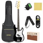 STRICH Electric Bass Guitar 4 Strings Full-Size Beginner Kit, PB-Style Standard Bass for Starter with 20w Amp, Bag, Tuner, Strap, Cable, SPB-S10 Black