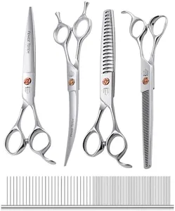 Fenice Totem Dog Grooming Scissors: 5 in 1 Pet Shears Set Made Of Japanese 440c Advanced Stainless Steel Professional Grooming Scissors for Dogs Cats and Other Pets