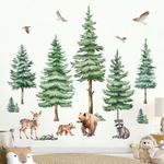 decalmile Large Pine Tree Wall Decals Forest Animal Bear Wall Stickers Baby Nursery Kids Room Bedroom Wall Décor