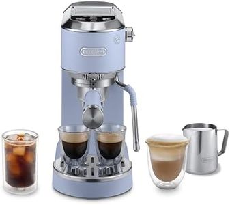 De'Longhi Dedica Duo - Manual Espresso Machine, Compact Barista Coffee Machine with Milk Frother, 15 Bar Pump, Espresso & Cold Brew Coffee Maker, Touch Display, Slim 15cm, Light Blue (EC890.LA)