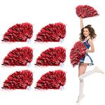 Cheerleading Pom Poms, 6 Pack Cheerleader Cheering Squad Pompoms with Handle for Team Spirit Sports Party Dance Cheering Kids Adults (Red)