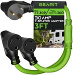 GearIT RV Y Adapter Cord 30 Amp to (2) 30 Amp, NEMA TT-30P to (2) NEMA TT-30R, Male Plug to Female Receptacles, 3-Prong Heavy Duty Power Cable, STW 10 AWG 3C - Trailer, Camper and Generator - 3 Feet