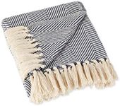 DII Rustic Farmhouse Cotton Chevron Blanket Throw with Fringe for Chair, Couch, Picnic, Camping, Beach, & Everyday Use, 50 x 60 - Urban Chevron French Blue