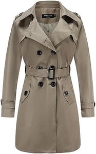 NANJUN Women's Double-Breasted Trench Coat Classic Lapel Overcoat Slim Outerwear Waterproof Coat with Belt Buckle, Green, 8